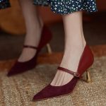 کفش پاشنه دار ترکیب اشبالت و چرم زرشکی کد 18360